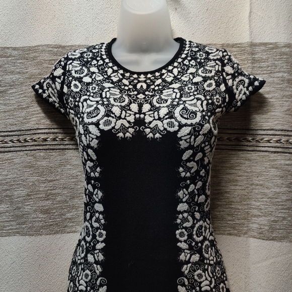 Black And White Form Fitted Knee Length Dress - Picture 3 of 8